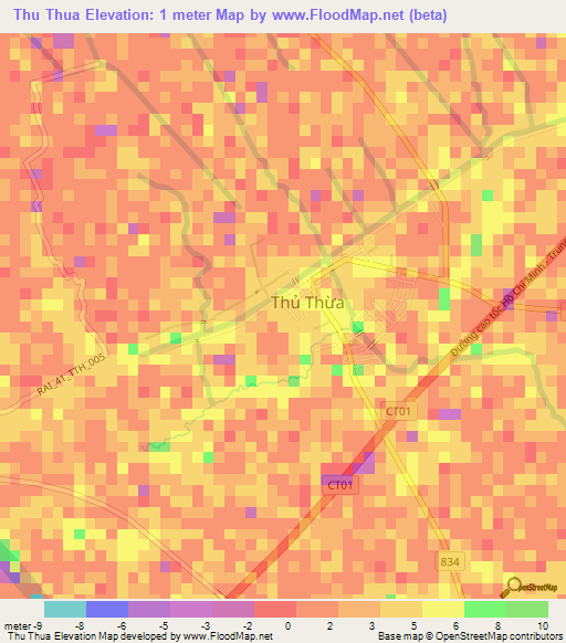 Thu Thua,Vietnam Elevation Map