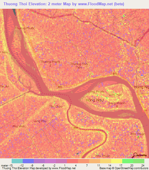 Thuong Thoi,Vietnam Elevation Map