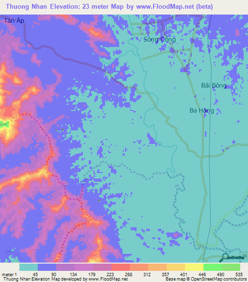 Thuong Nhan,Vietnam Elevation Map