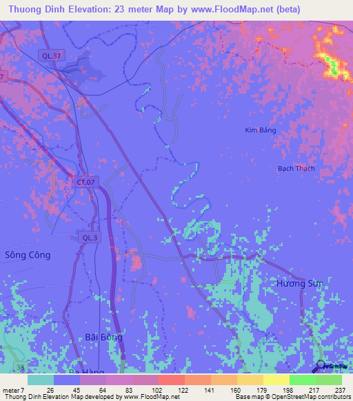 Thuong Dinh,Vietnam Elevation Map