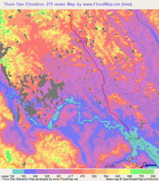 Thum Dan,Vietnam Elevation Map