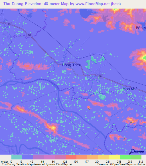 Thu Duong,Vietnam Elevation Map