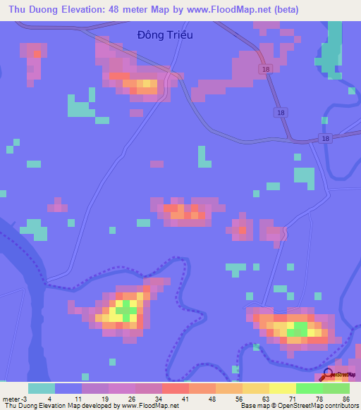 Thu Duong,Vietnam Elevation Map