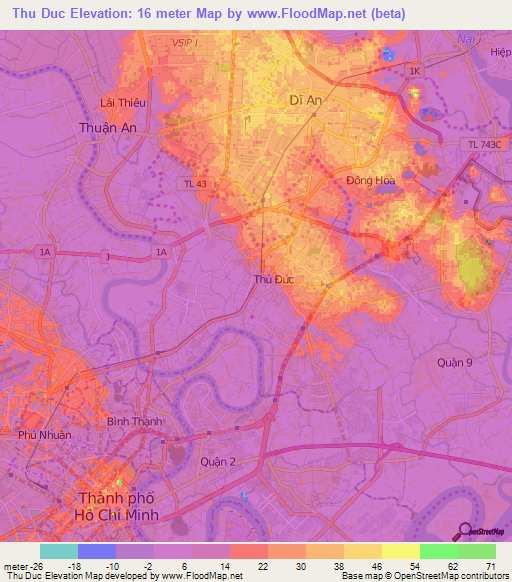 Thu Duc,Vietnam Elevation Map