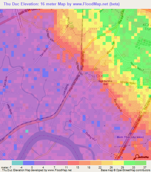 Thu Duc,Vietnam Elevation Map