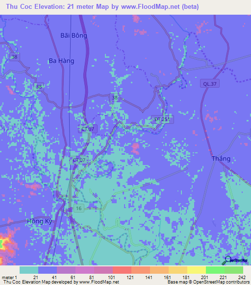 Thu Coc,Vietnam Elevation Map