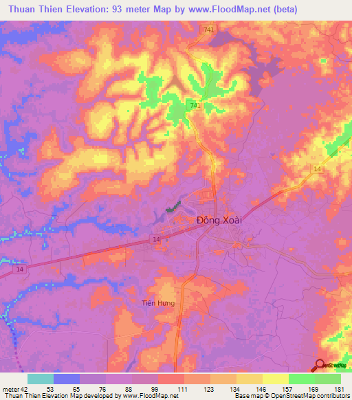 Thuan Thien,Vietnam Elevation Map