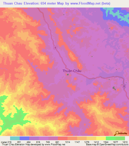 Thuan Chau,Vietnam Elevation Map