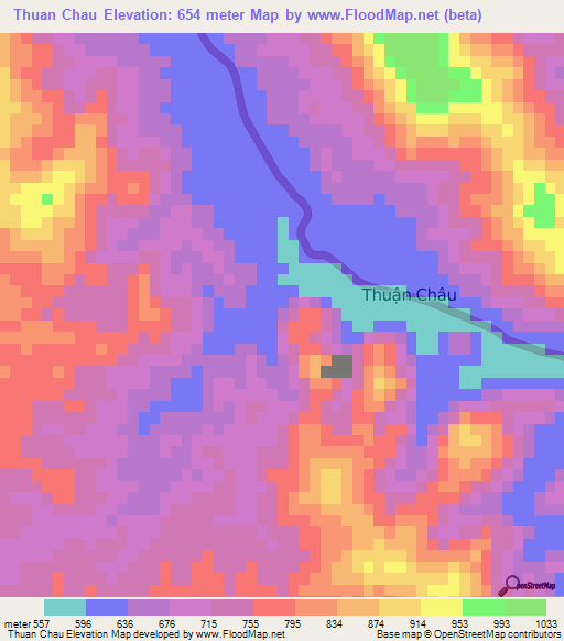 Thuan Chau,Vietnam Elevation Map