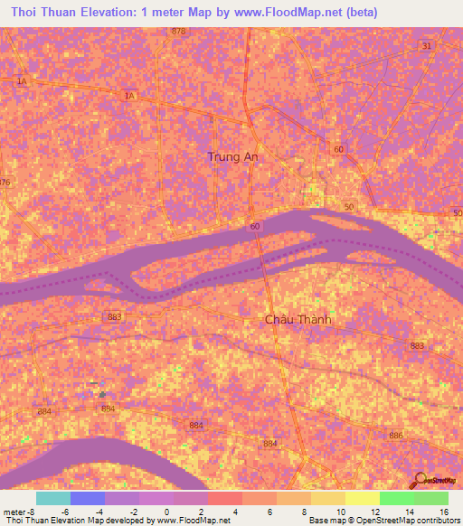 Thoi Thuan,Vietnam Elevation Map