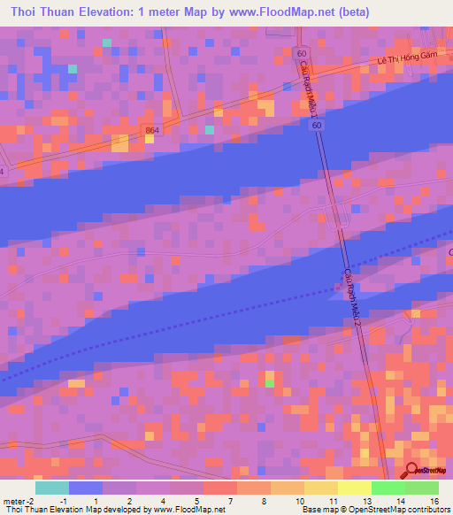 Thoi Thuan,Vietnam Elevation Map