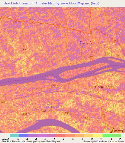 Thoi Binh,Vietnam Elevation Map