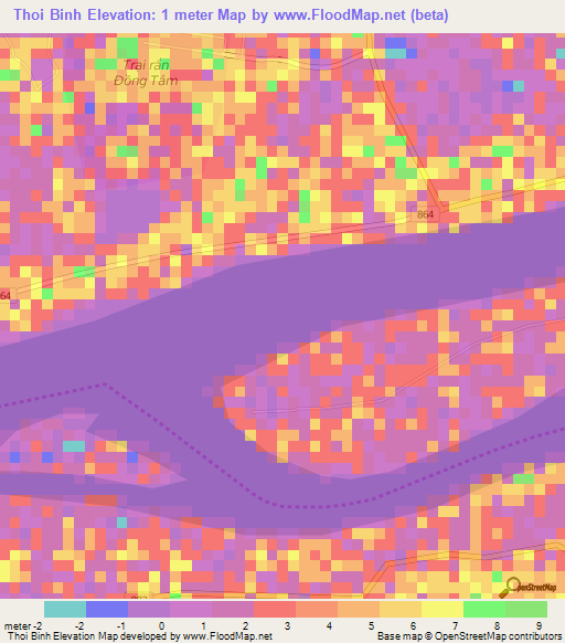 Thoi Binh,Vietnam Elevation Map