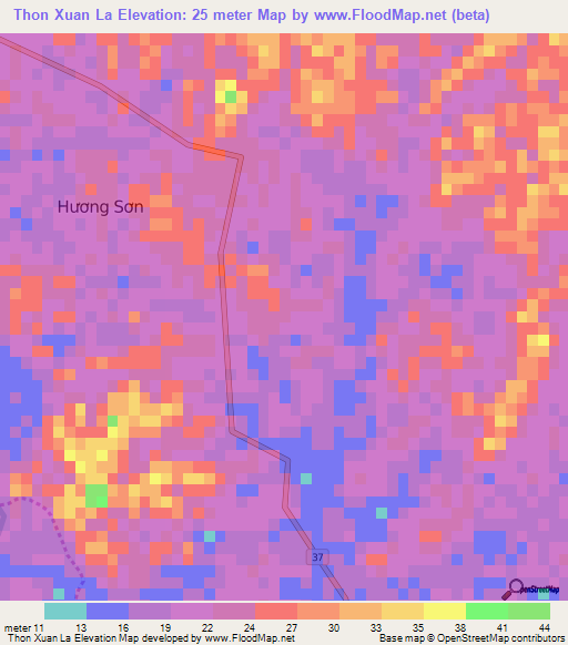 Thon Xuan La,Vietnam Elevation Map