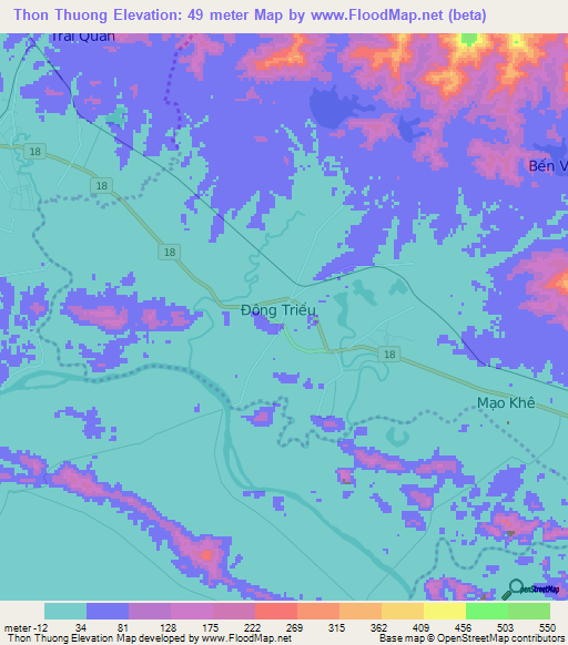 Thon Thuong,Vietnam Elevation Map