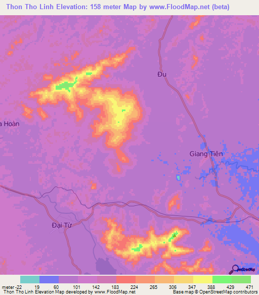 Thon Tho Linh,Vietnam Elevation Map