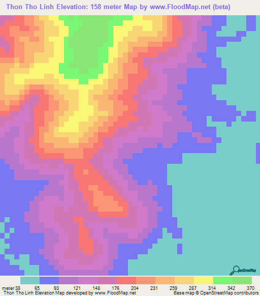 Thon Tho Linh,Vietnam Elevation Map