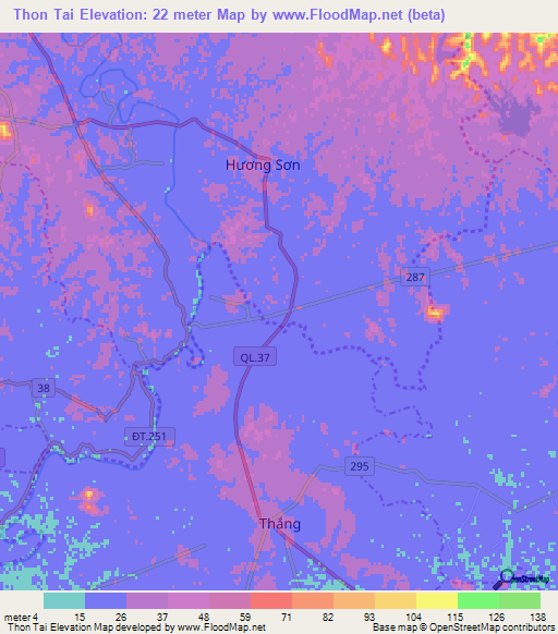 Thon Tai,Vietnam Elevation Map