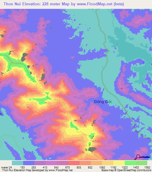 Thon Nui,Vietnam Elevation Map