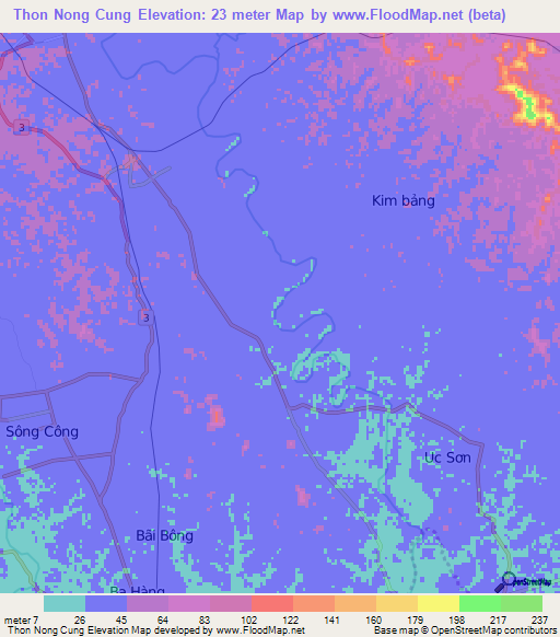 Thon Nong Cung,Vietnam Elevation Map