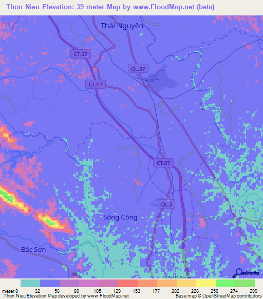 Thon Nieu,Vietnam Elevation Map