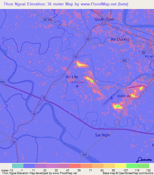 Thon Ngoai,Vietnam Elevation Map