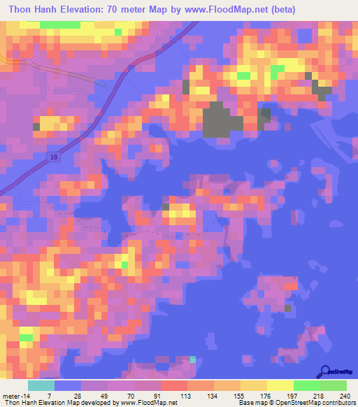 Thon Hanh,Vietnam Elevation Map