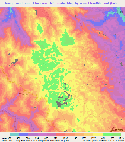 Thong Tien Loung,Vietnam Elevation Map