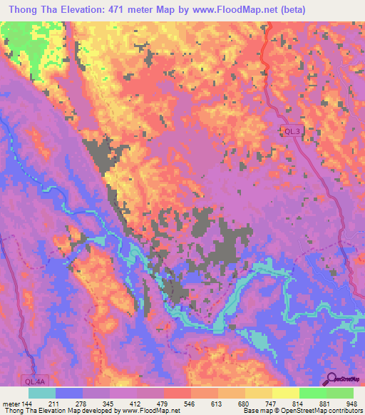 Thong Tha,Vietnam Elevation Map