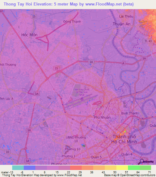 Thong Tay Hoi,Vietnam Elevation Map