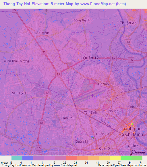 Thong Tay Hoi,Vietnam Elevation Map