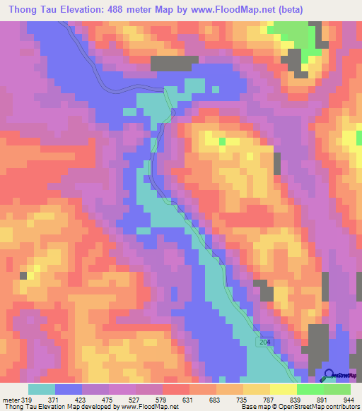 Thong Tau,Vietnam Elevation Map