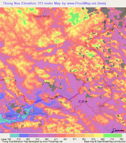 Thong Nua,Vietnam Elevation Map