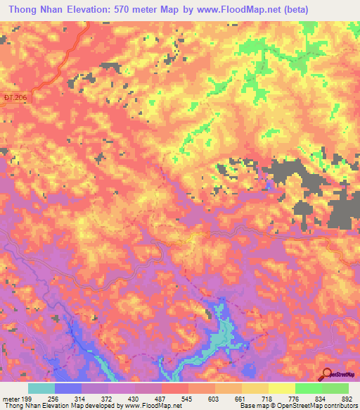 Thong Nhan,Vietnam Elevation Map