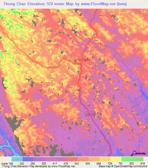 Thong Chao,Vietnam Elevation Map