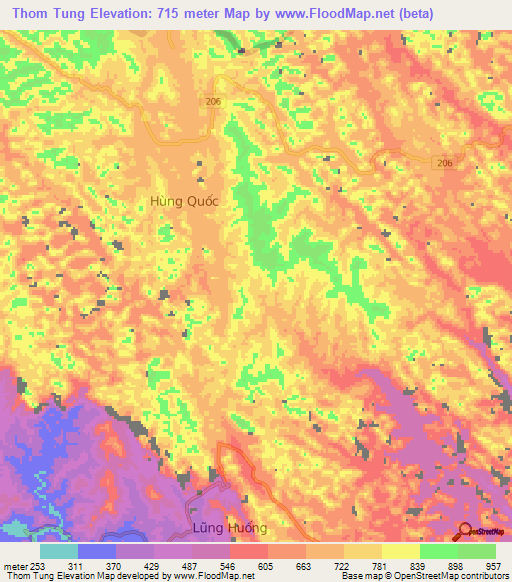 Thom Tung,Vietnam Elevation Map