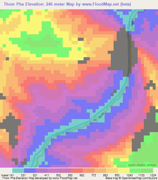 Thom Pha,Vietnam Elevation Map