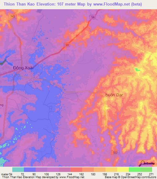 Thion Than Kao,Vietnam Elevation Map