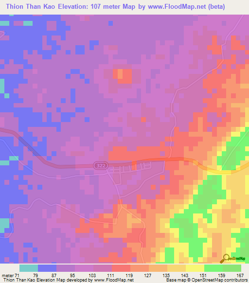 Thion Than Kao,Vietnam Elevation Map