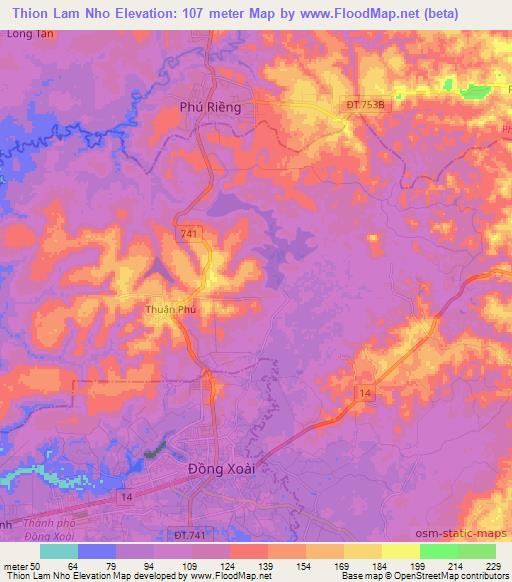 Thion Lam Nho,Vietnam Elevation Map