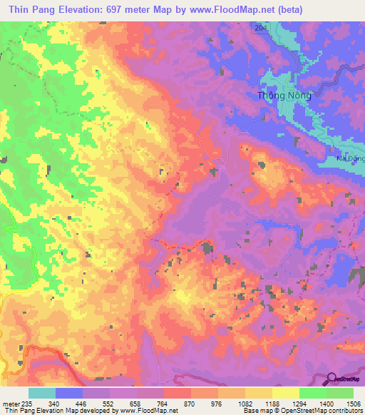 Thin Pang,Vietnam Elevation Map