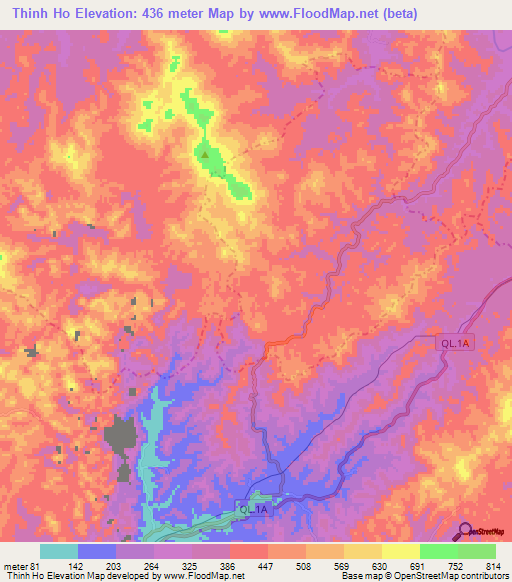 Thinh Ho,Vietnam Elevation Map