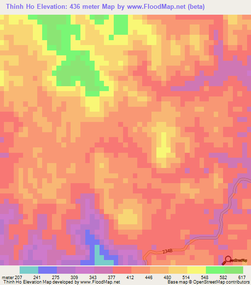 Thinh Ho,Vietnam Elevation Map