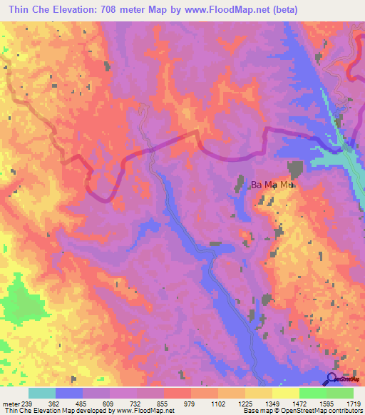 Thin Che,Vietnam Elevation Map