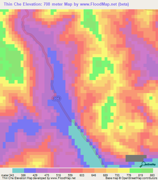 Thin Che,Vietnam Elevation Map