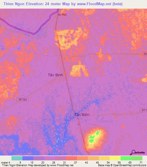 Thien Ngon,Vietnam Elevation Map