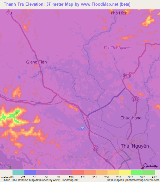 Thanh Tra,Vietnam Elevation Map