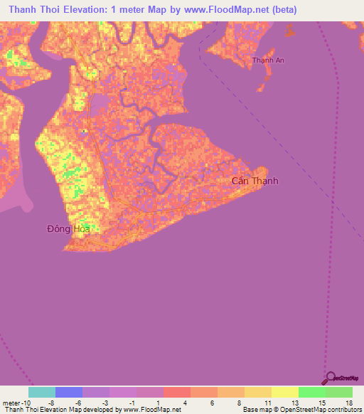 Thanh Thoi,Vietnam Elevation Map