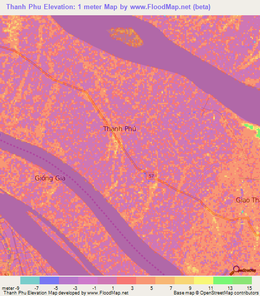 Thanh Phu,Vietnam Elevation Map