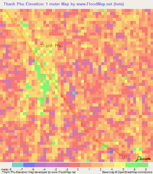 Thanh Phu,Vietnam Elevation Map